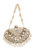 Pearl bead and crystal embellished ethnic clutch with detachable chain handle for wedding and bridal festive wear EETH