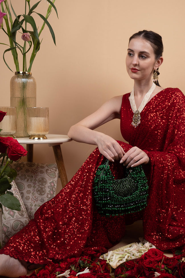 Eeth Emerald Green Pearl & Bead Embellished Ethnic Handle Bag Main Image