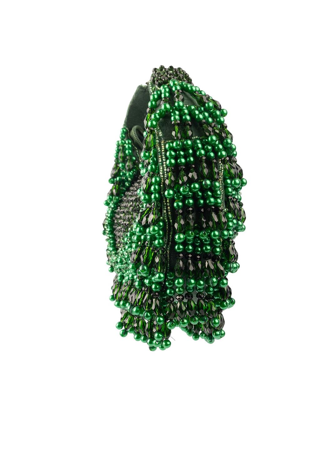 Emerald green pearl and bead embellished ethnic handle bag for wedding and festive wear