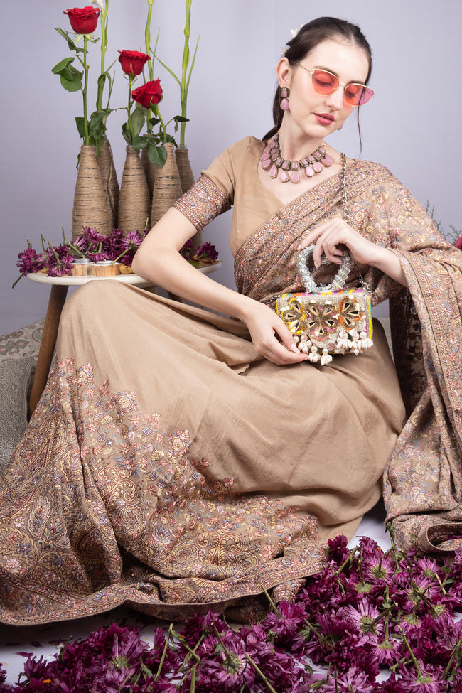 Multicolour Beaded Mirror Sequin Clutch Bag with Heart Handle Main Image