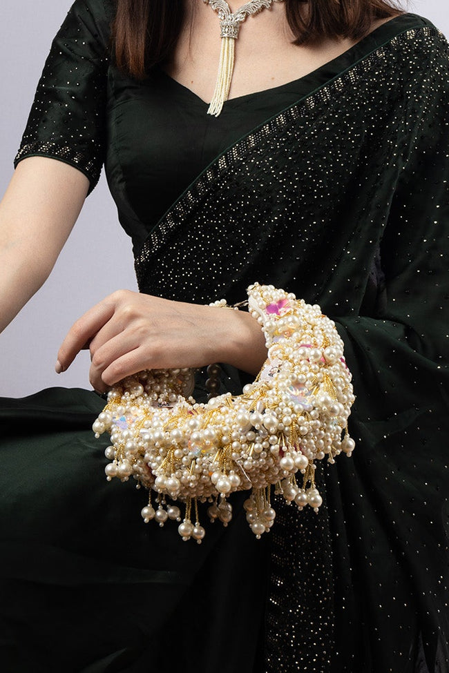 Eeth Ivory Pearl Floral Embellished Ethnic Handle Bag Hover Image