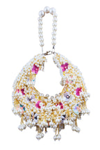 Ivory pearl cluster handle bag with floral embellishment handcrafted ethnic clutch for wedding and festive wear