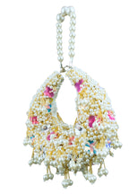 Ivory pearl cluster handle bag with floral embellishment handcrafted ethnic clutch for wedding and festive wear