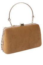 Gold sequin embellished handbag with metal handle raw silk lining and button closure for wedding and festive party wear