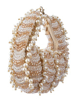 Champagne gold pearl and crystal embellished ethnic clutch handle bag for wedding and bridal wear