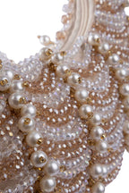 Champagne gold pearl and crystal embellished ethnic clutch handle bag for wedding and bridal wear