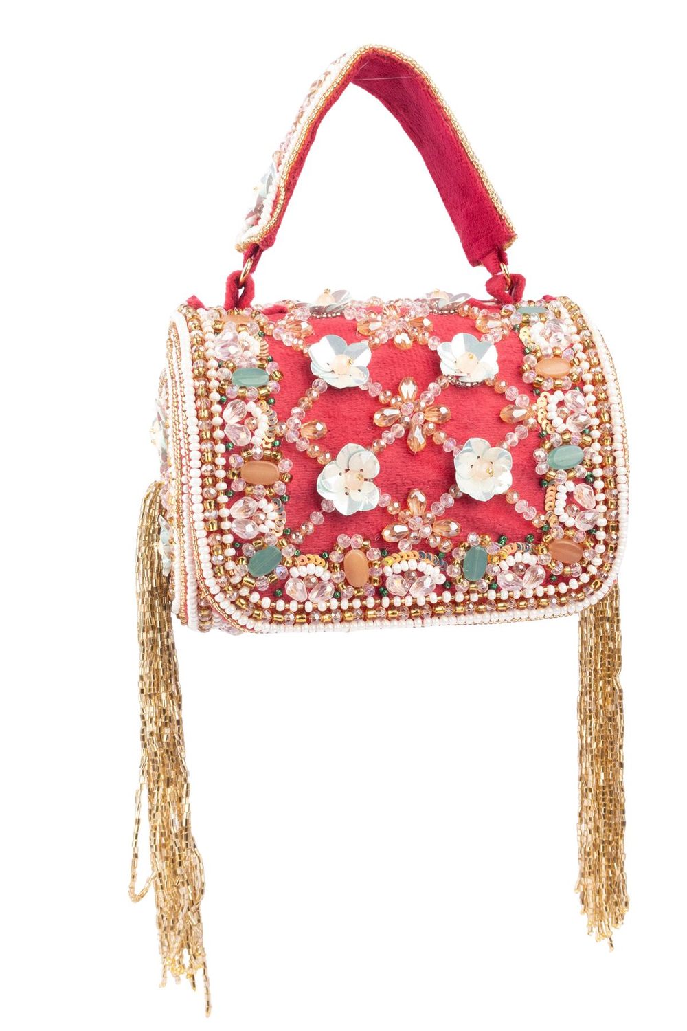 Rani pink hand embellished mini clutch with beads pearls and cutdana work for wedding and party wear