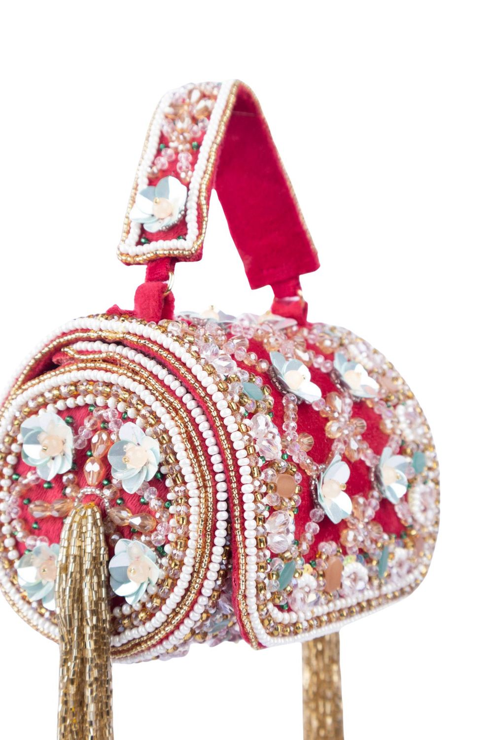 Rani pink hand embellished mini clutch with beads pearls and cutdana work for wedding and party wear