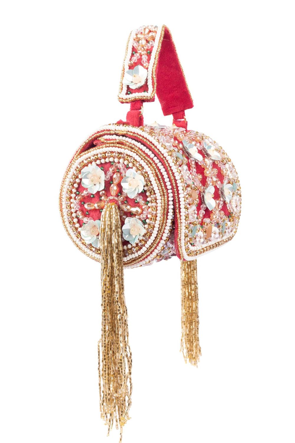 Rani pink hand embellished mini clutch with beads pearls and cutdana work for wedding and party wear