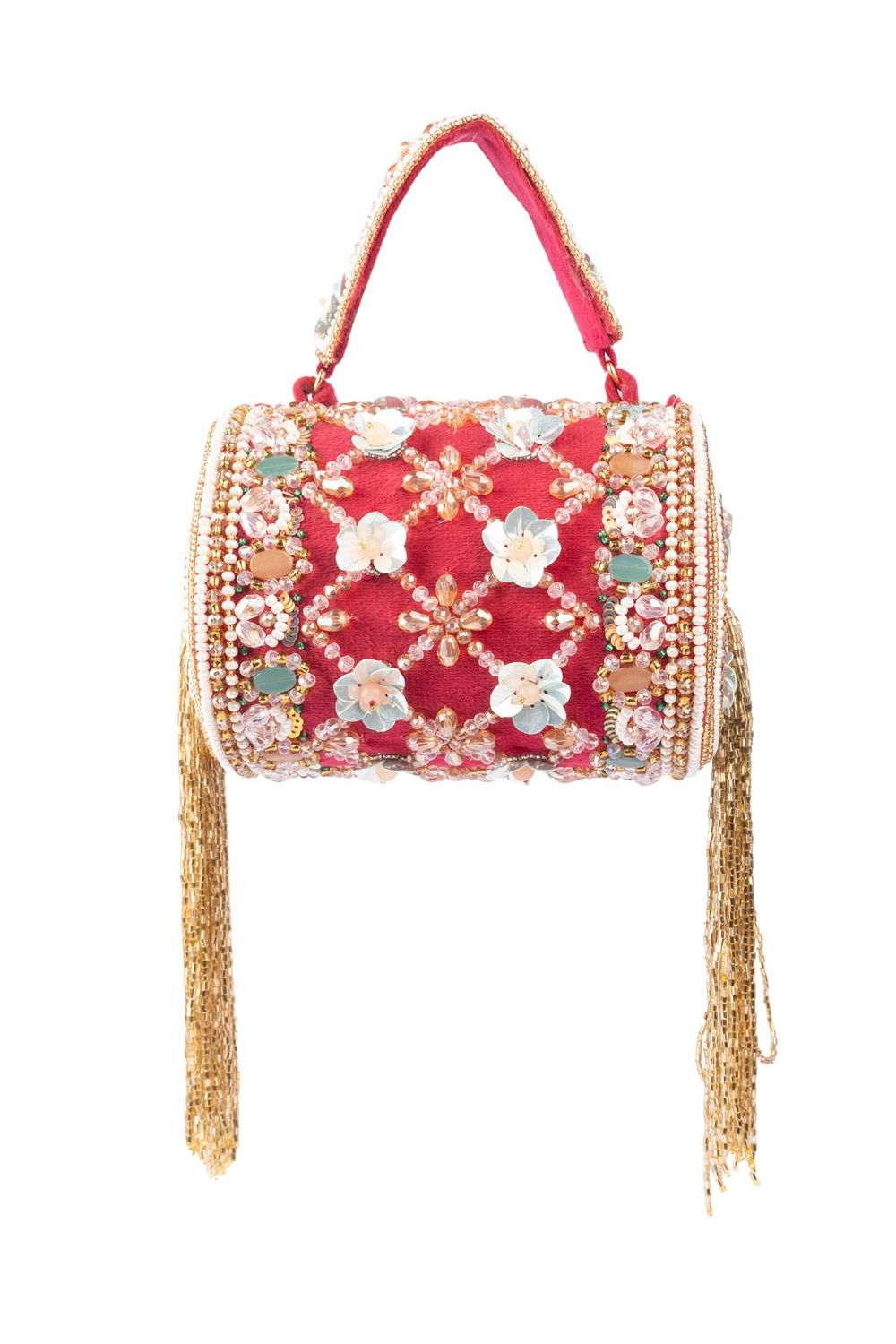 Rani pink hand embellished mini clutch with beads pearls and cutdana work for wedding and party wear