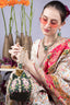 Green lotus shape pearl zardosi suede potli bag with hand embroidery gold zari floral motif bridal festive ethnic wedding accessory