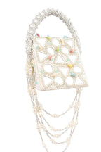 Ivory mirror work handcrafted clutch bag with stone beads and pearl embellishments for wedding and festive wear