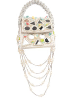 Ivory mirror work handcrafted clutch bag with stone beads and pearl embellishments for wedding and festive wear