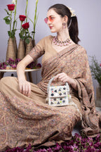 Ivory mirror work handcrafted clutch bag with stone beads and pearl embellishments for wedding and festive wear
