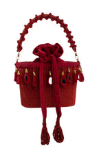 Red crystal potli bag with drawstring tassels for wedding and party wear
