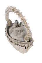 Silver crystal potli bag with drawstring tassels for wedding and party wear