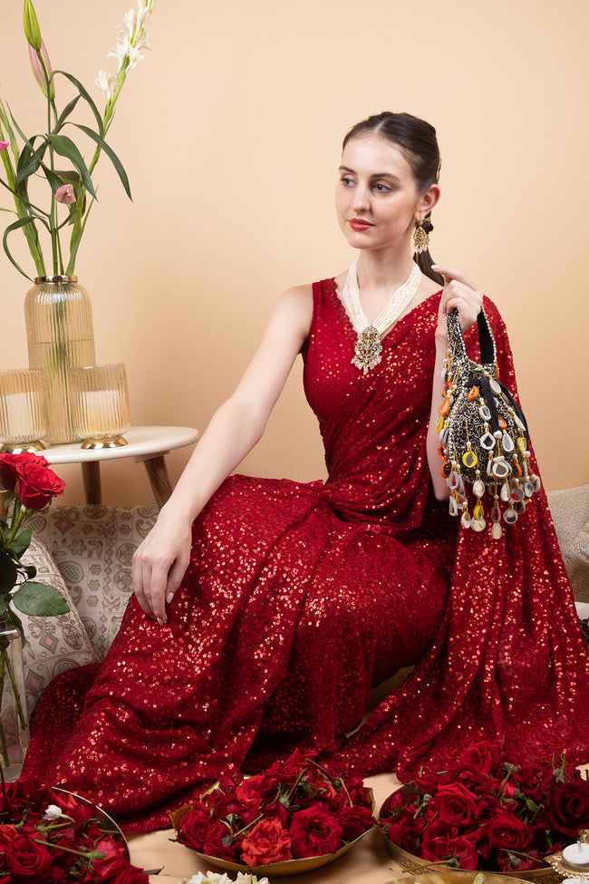 Black Pearl Mirror Cutdana Beaded Potli Main Image