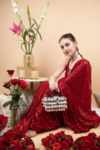 Pearl handcrafted clutch bag with traditional detailing short handle and detachable shoulder chain for wedding and festive wear