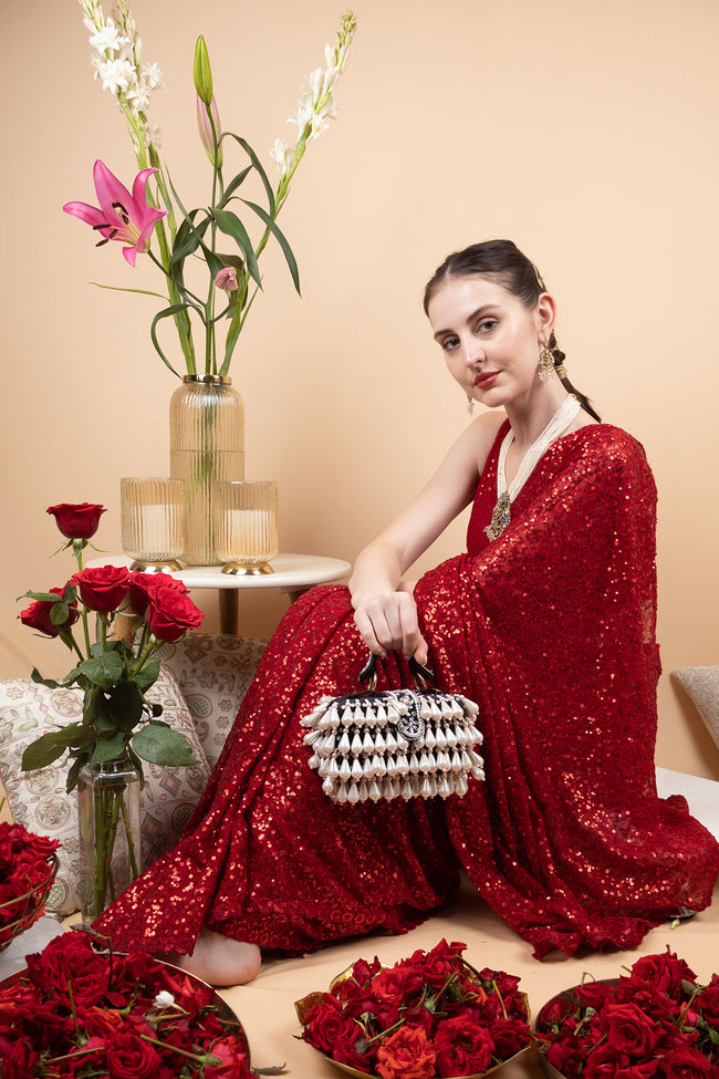 Eeth Black Pearl Embellished Clutch Bag Main Image