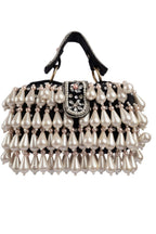 Pearl handcrafted clutch bag with traditional detailing short handle and detachable shoulder chain for wedding and festive wear