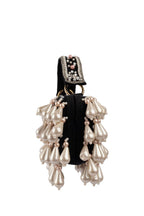 Pearl handcrafted clutch bag with traditional detailing short handle and detachable shoulder chain for wedding and festive wear