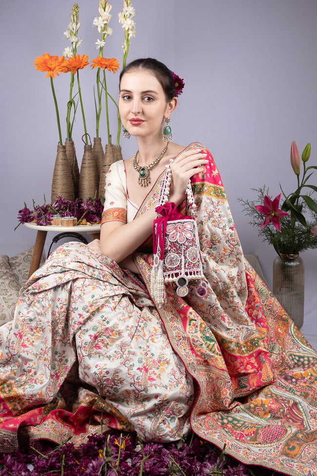 Rani Pink Pearl & Mirror Work Potli Bag with Gota and Colourful Beads Main Image