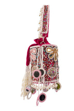 Velvet potli bag with pearl mirror gota patti bead sequin stone work tassel drawstring closure festive wedding ethnic accessory