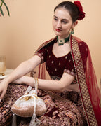 Cut dana work potli bag with gold silver rose shimmer velvet drawstring closure festive wedding ethnic accessory