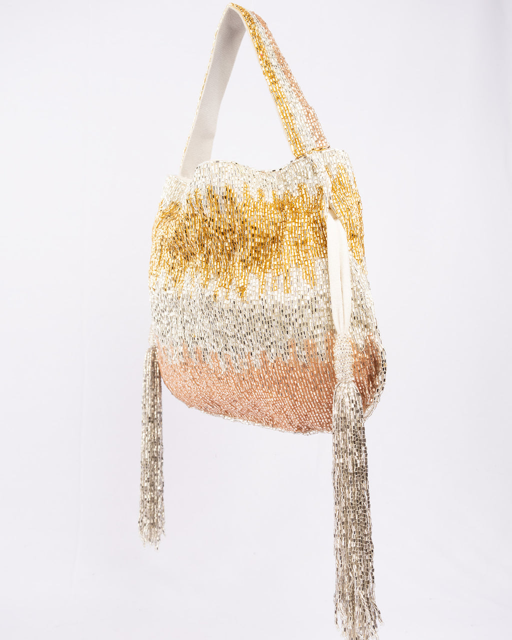 Cut dana work potli bag with gold silver rose shimmer velvet drawstring closure festive wedding ethnic accessory