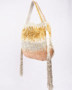 Cut dana work potli bag with gold silver rose shimmer velvet drawstring closure festive wedding ethnic accessory
