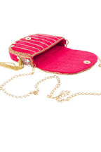 Rani pink hand-embellished clutch bag with diamond bead work suede lining detachable chain wedding and festive party wear