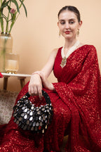 Black mirror work beaded ethnic clutch for women for wedding and party wear