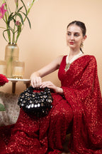 Black mirror work beaded ethnic clutch for women for wedding and party wear
