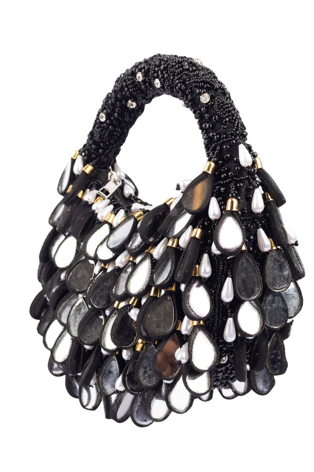 Black mirror work beaded ethnic clutch for women for wedding and party wear