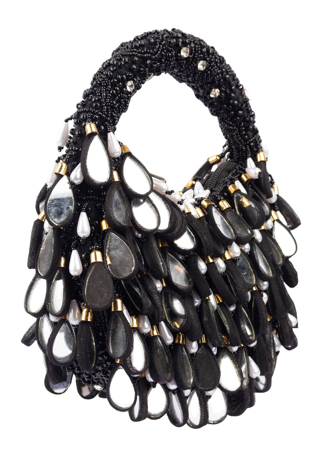 Black mirror work beaded ethnic clutch for women for wedding and party wear