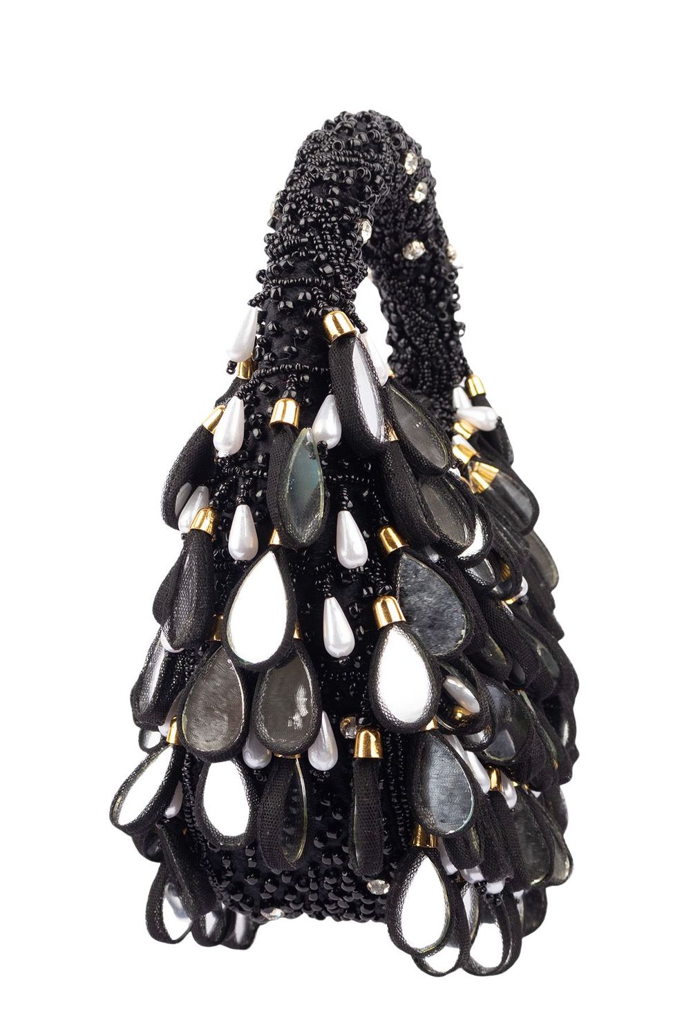 Black mirror work beaded ethnic clutch for women for wedding and party wear
