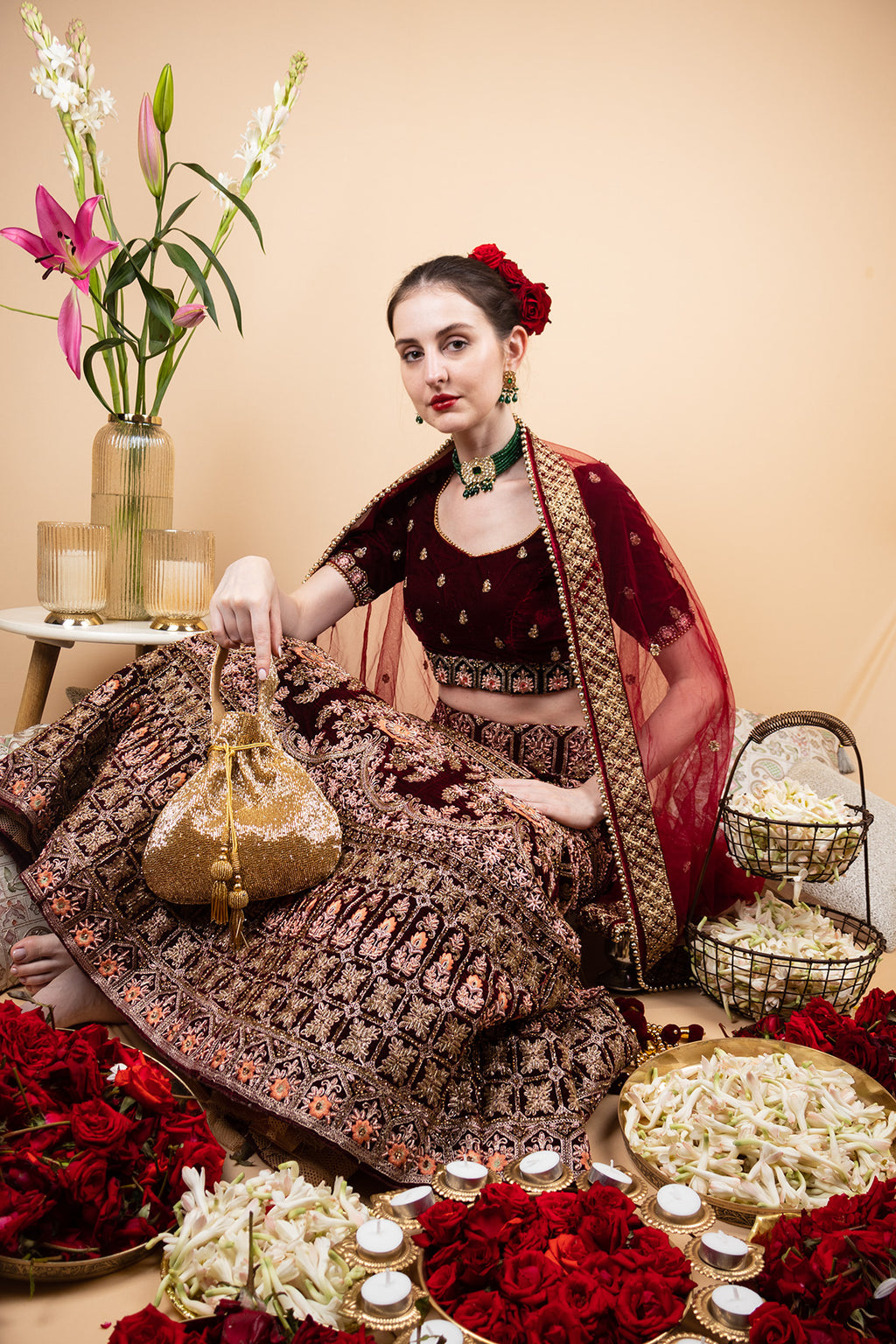 Gold cut dana handcrafted potli bag with bead embroidery drawstring closure tassels festive wedding ethnic accessory