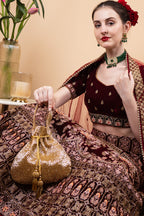 Gold cut dana handcrafted potli bag with bead embroidery drawstring closure tassels festive wedding ethnic accessory