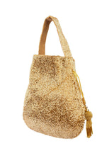 Gold cut dana handcrafted potli bag with bead embroidery drawstring closure tassels festive wedding ethnic accessory