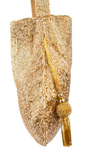 Gold cut dana handcrafted potli bag with bead embroidery drawstring closure tassels festive wedding ethnic accessory