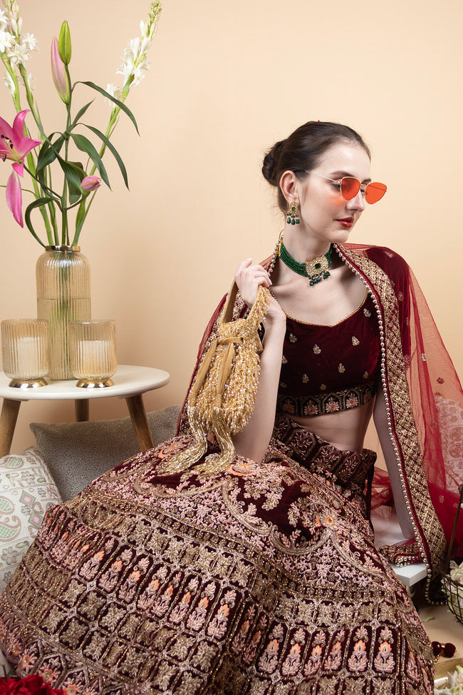 Golden Crystal Cutdana Embellished Suede Potli Bag Main Image