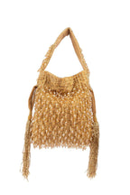 Suede potli bag with cutdana and crystal work cascading embellishments drawstring closure and handle for wedding and festive wear