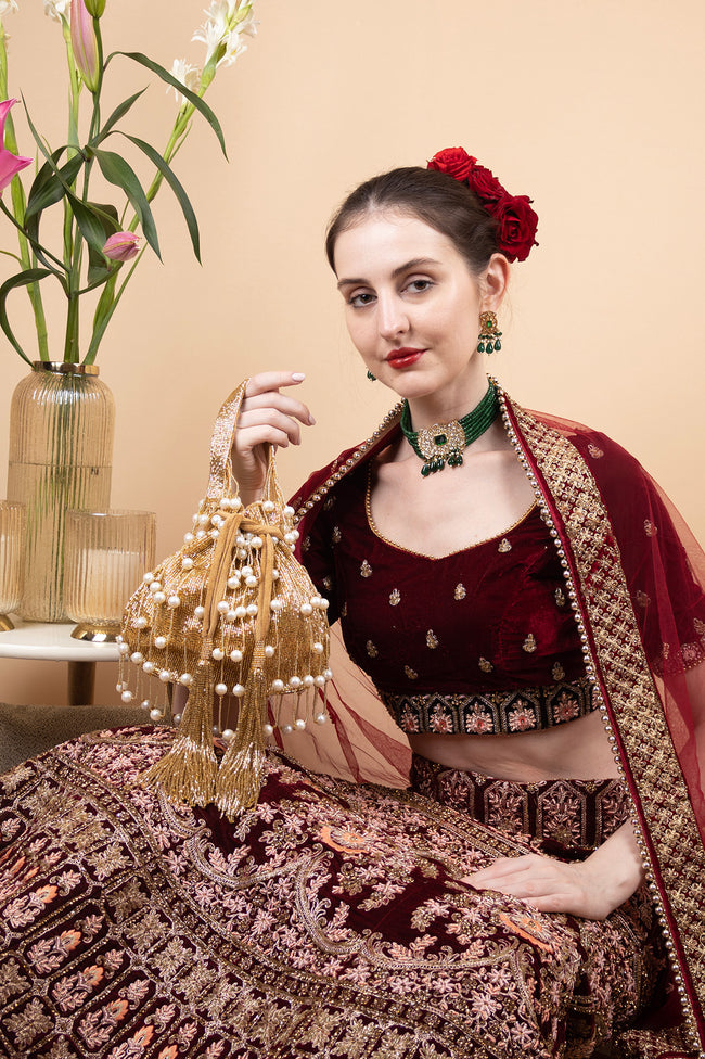 Gold Cut Dana Pearl Embellished Potli Bag Main Image