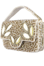 Silver hand-embellished mini clutch with diamond bead and crystal work with suede lining for party and wedding wear