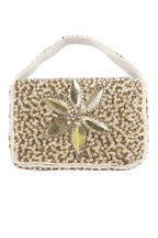 Silver hand-embellished mini clutch with diamond bead and crystal work with suede lining for party and wedding wear