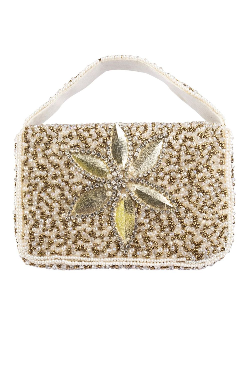 Silver hand-embellished mini clutch with diamond bead and crystal work with suede lining for party and wedding wear