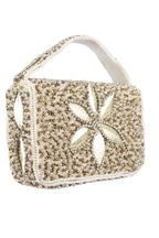 Silver hand-embellished mini clutch with diamond bead and crystal work with suede lining for party and wedding wear