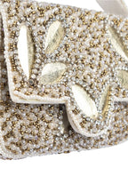 Silver hand-embellished mini clutch with diamond bead and crystal work with suede lining for party and wedding wear
