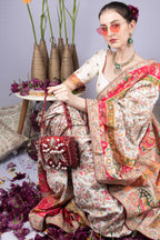Red hand-embellished shoulder bag with diamond cutdana and crystal work with suede lining for wedding and party wear