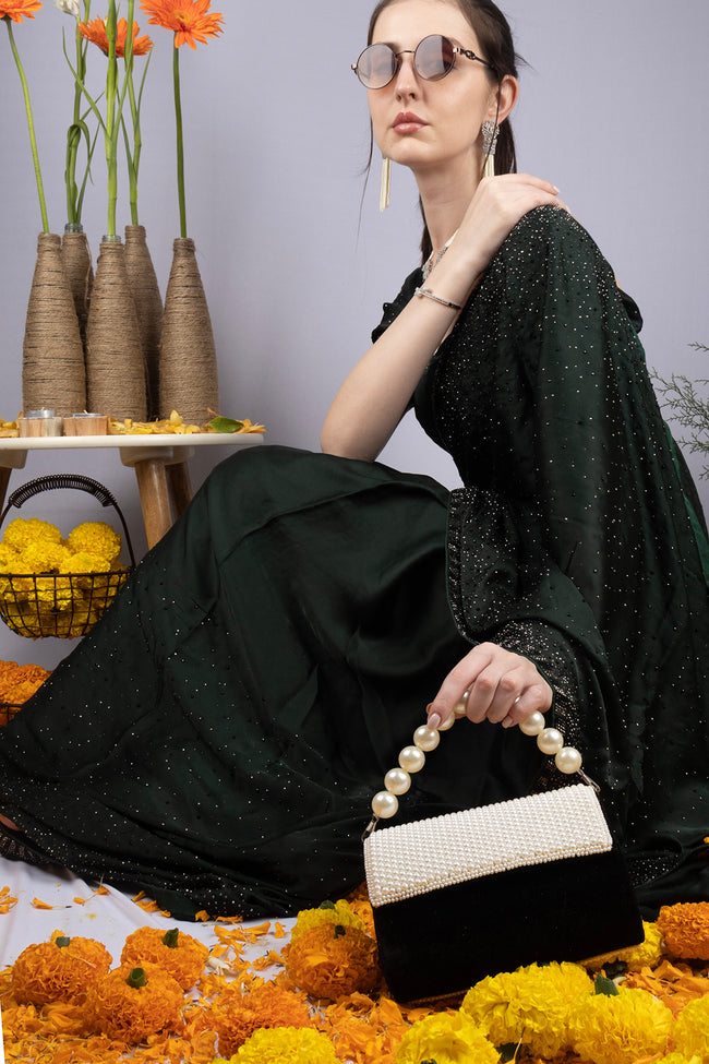 Black Velvet Pearl Work Clutch Bag Main Image